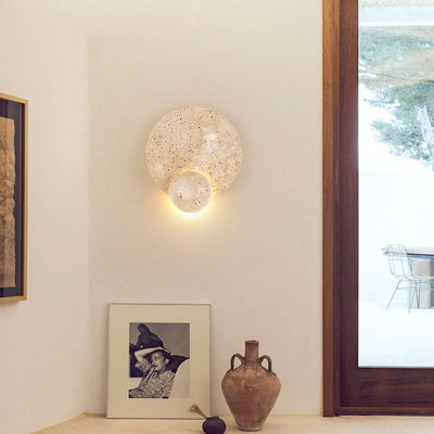 Contemporary Scandinavian Round Orb Yellow Travertine LED Wall Sconce Lamp For Living Room