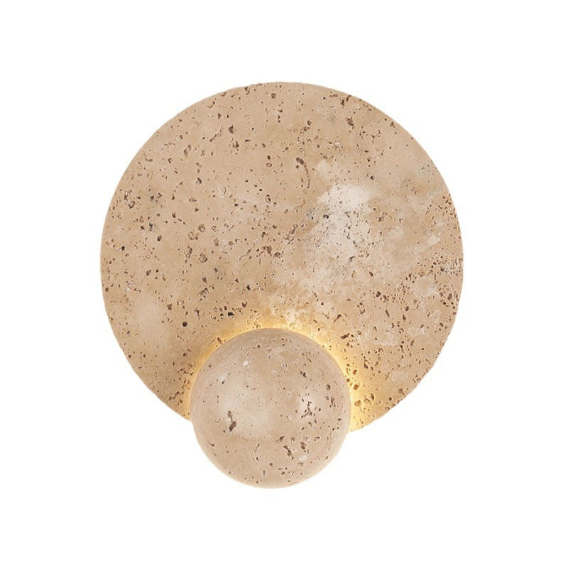 Contemporary Scandinavian Round Orb Yellow Travertine LED Wall Sconce Lamp For Living Room
