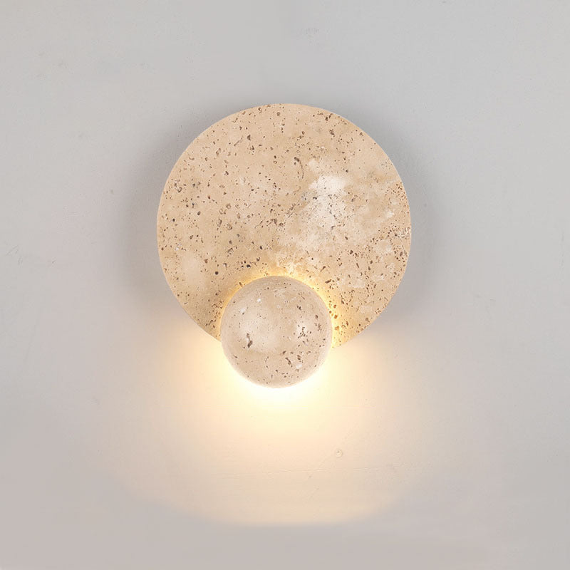 Contemporary Scandinavian Round Orb Yellow Travertine LED Wall Sconce Lamp For Living Room