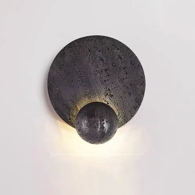 Contemporary Scandinavian Round Orb Yellow Travertine LED Wall Sconce Lamp For Living Room