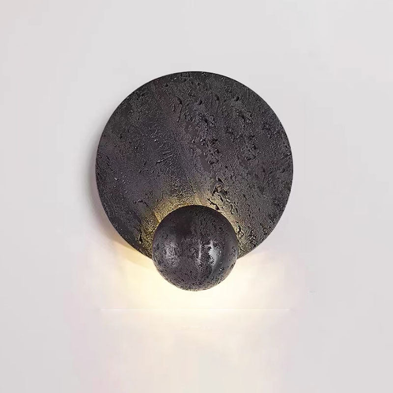 Contemporary Scandinavian Round Orb Yellow Travertine LED Wall Sconce Lamp For Living Room