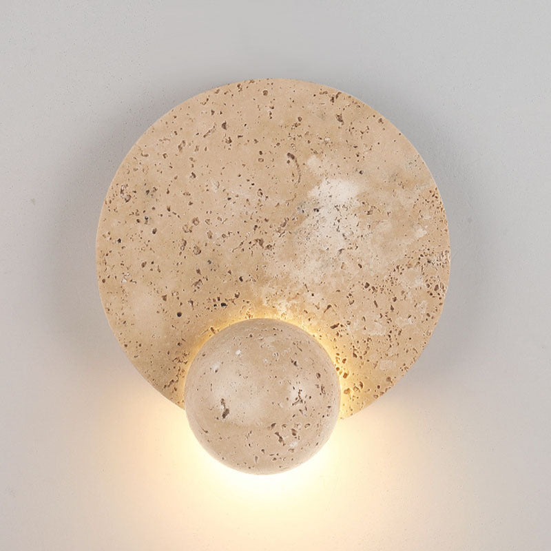 Contemporary Scandinavian Round Orb Yellow Travertine LED Wall Sconce Lamp For Living Room