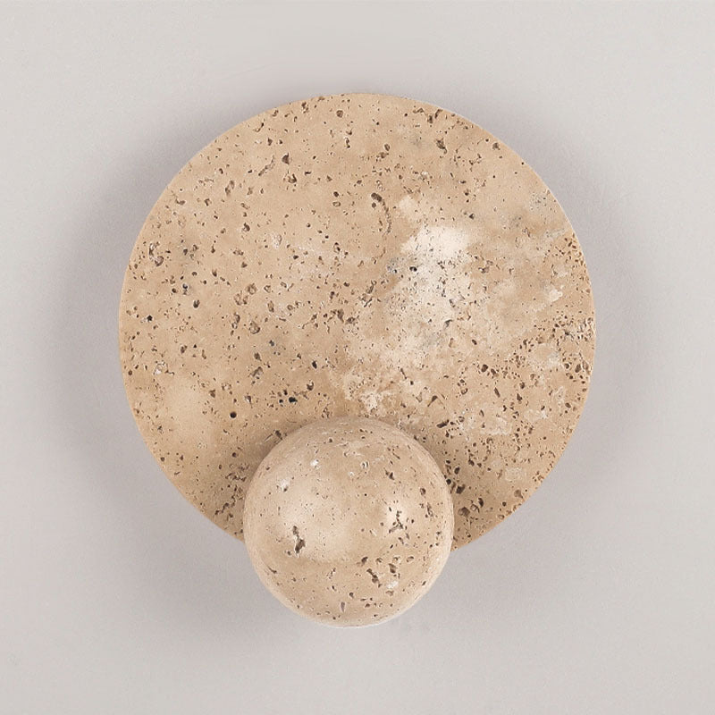 Contemporary Scandinavian Round Orb Yellow Travertine LED Wall Sconce Lamp For Living Room