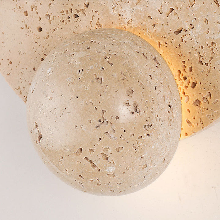 Contemporary Scandinavian Round Orb Yellow Travertine LED Wall Sconce Lamp For Living Room