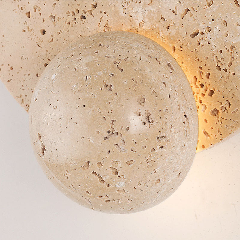Contemporary Scandinavian Round Orb Yellow Travertine LED Wall Sconce Lamp For Living Room