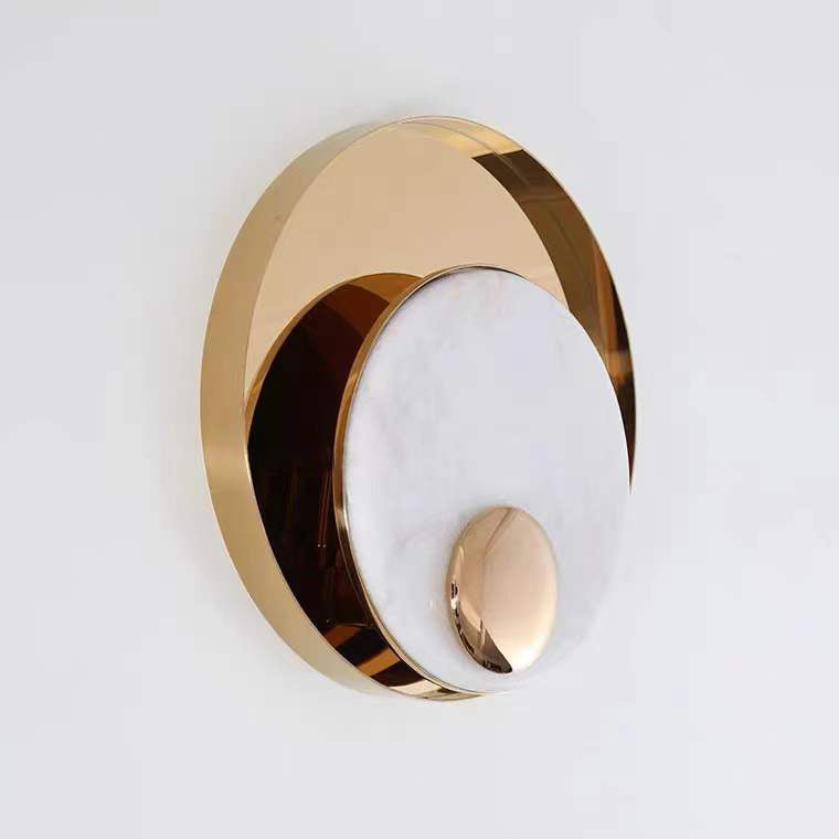 Applique murale contemporaine scandinave ronde en matériel de marbre à 1 lumière pour salon 