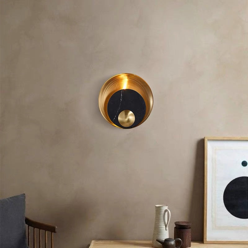 Applique murale contemporaine scandinave ronde en matériel de marbre à 1 lumière pour salon 