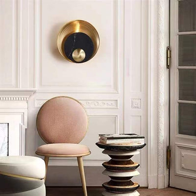 Applique murale contemporaine scandinave ronde en matériel de marbre à 1 lumière pour salon 