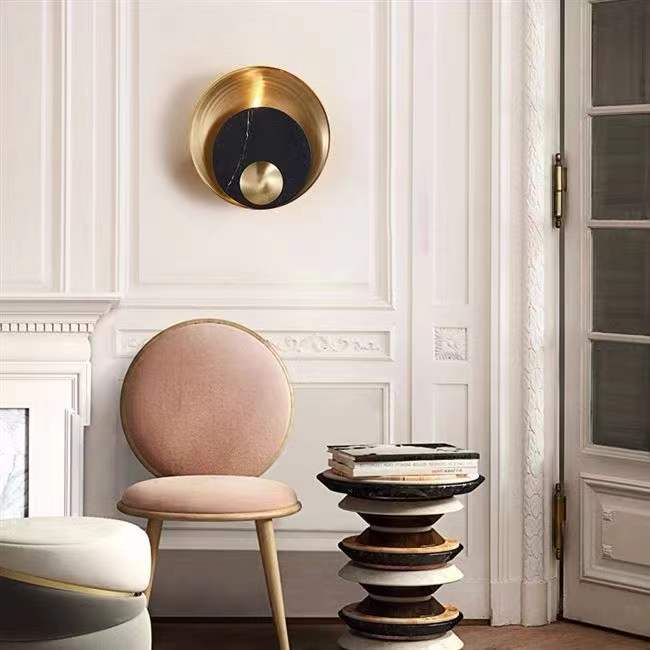 Applique murale contemporaine scandinave ronde en matériel de marbre à 1 lumière pour salon 