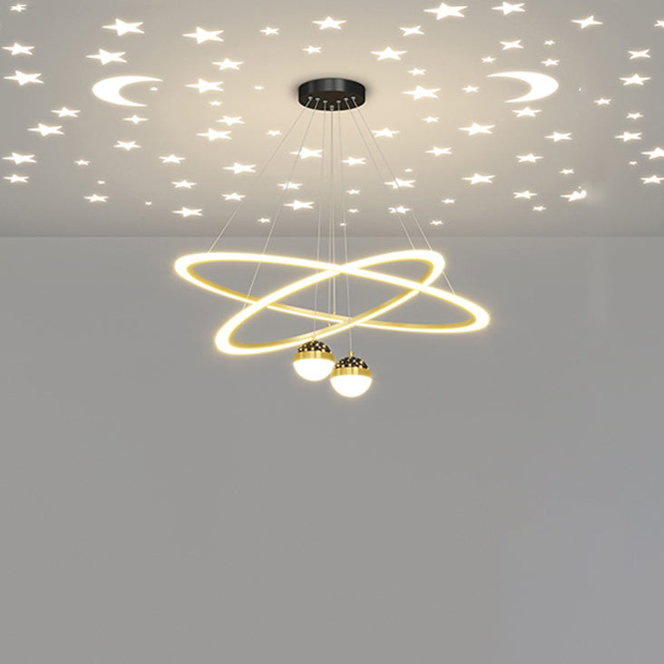 Zeitgenössischer skandinavischer runder Kreuzkugel-Acryl-Aluminium-Eisen-LED-Kronleuchter für das Wohnzimmer 
