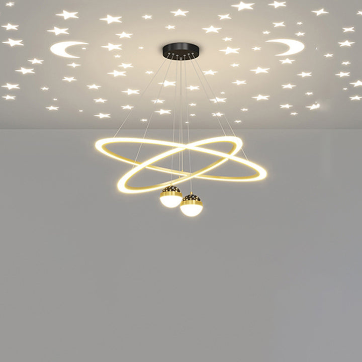 Zeitgenössischer skandinavischer runder Kreuzkugel-Acryl-Aluminium-Eisen-LED-Kronleuchter für das Wohnzimmer 