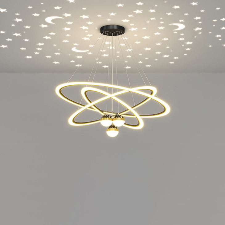 Zeitgenössischer skandinavischer runder Kreuzkugel-Acryl-Aluminium-Eisen-LED-Kronleuchter für das Wohnzimmer 