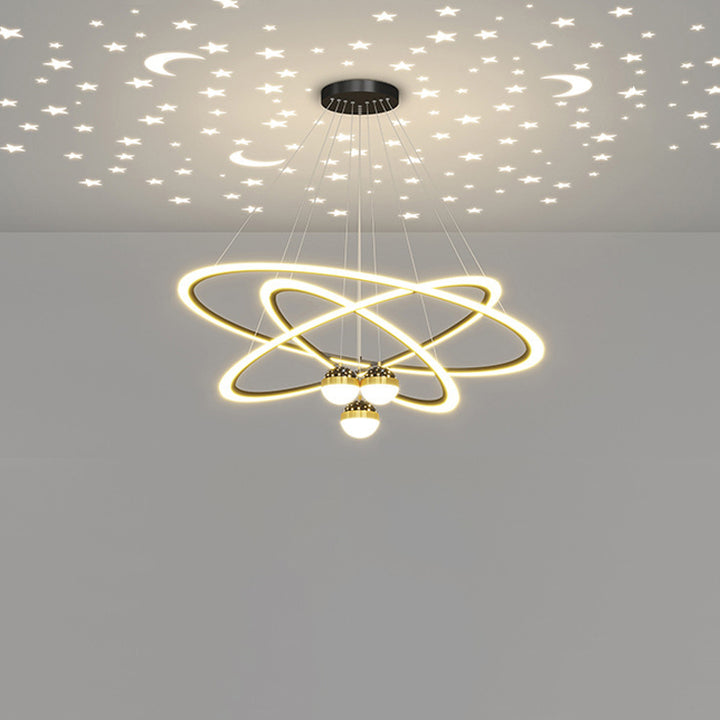 Zeitgenössischer skandinavischer runder Kreuzkugel-Acryl-Aluminium-Eisen-LED-Kronleuchter für das Wohnzimmer 