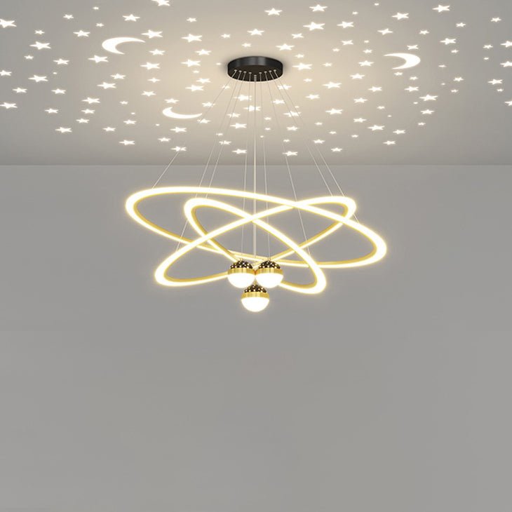 Zeitgenössischer skandinavischer runder Kreuzkugel-Acryl-Aluminium-Eisen-LED-Kronleuchter für das Wohnzimmer 
