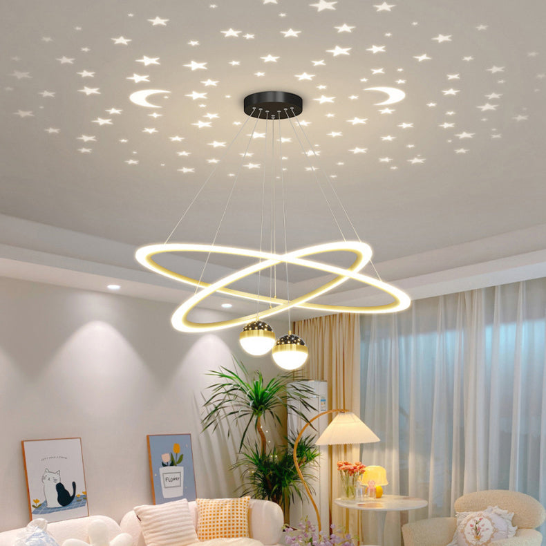 Contemporary Scandinavian Round Cross Orb Acrylic Aluminum Iron LED Chandelier For Living Room