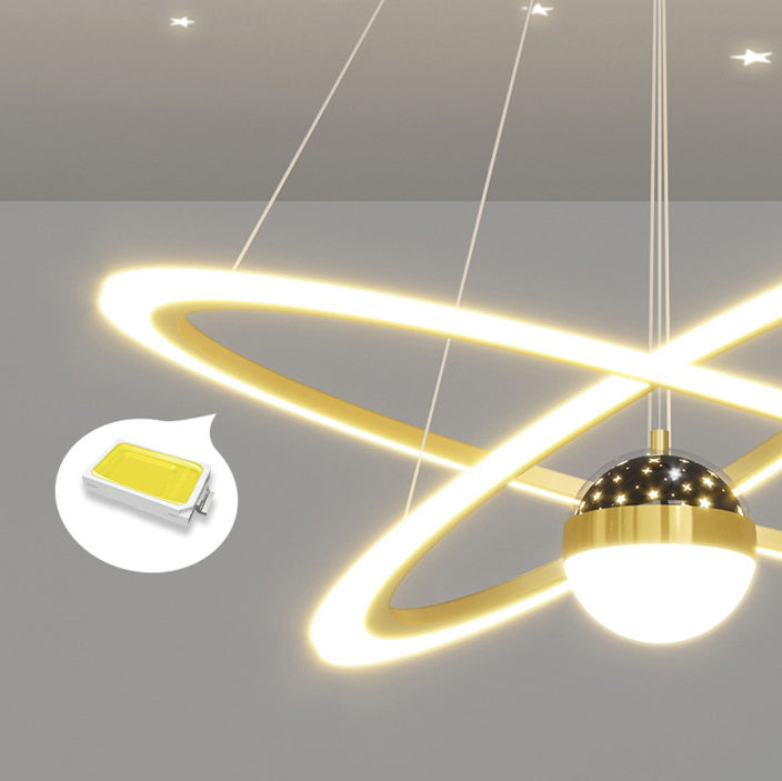 Zeitgenössischer skandinavischer runder Kreuzkugel-Acryl-Aluminium-Eisen-LED-Kronleuchter für das Wohnzimmer 