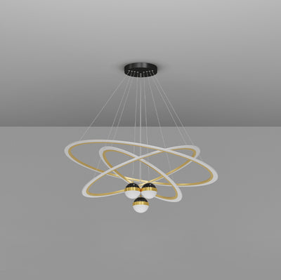 Contemporary Scandinavian Round Cross Orb Acrylic Aluminum Iron LED Chandelier For Living Room