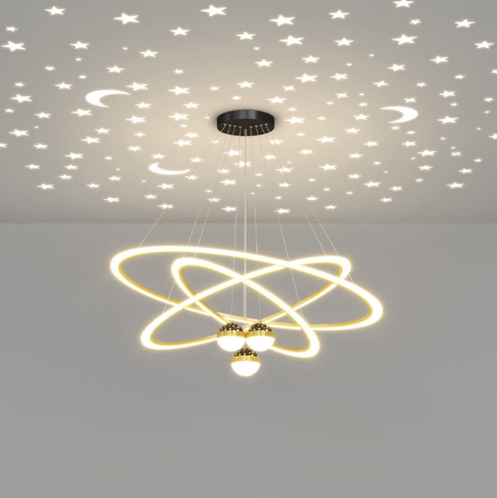 Zeitgenössischer skandinavischer runder Kreuzkugel-Acryl-Aluminium-Eisen-LED-Kronleuchter für das Wohnzimmer 