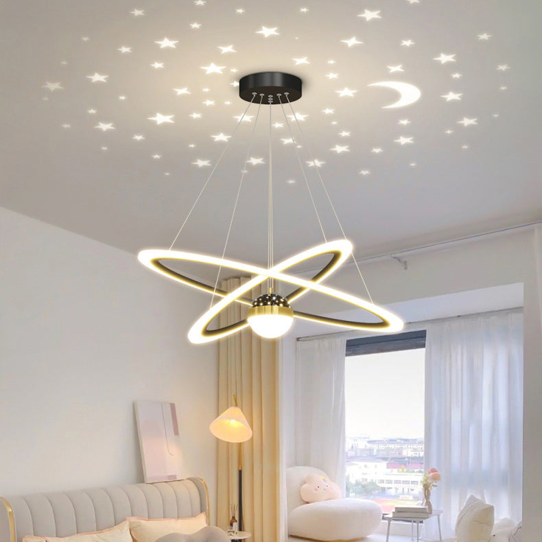 Zeitgenössischer skandinavischer runder Kreuzkugel-Acryl-Aluminium-Eisen-LED-Kronleuchter für das Wohnzimmer 