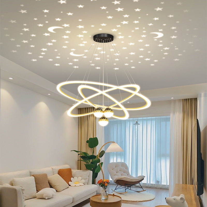 Zeitgenössischer skandinavischer runder Kreuzkugel-Acryl-Aluminium-Eisen-LED-Kronleuchter für das Wohnzimmer 