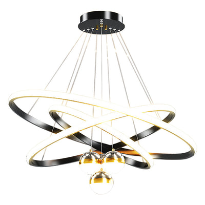 Contemporary Scandinavian Round Cross Orb Acrylic Aluminum Iron LED Chandelier For Living Room