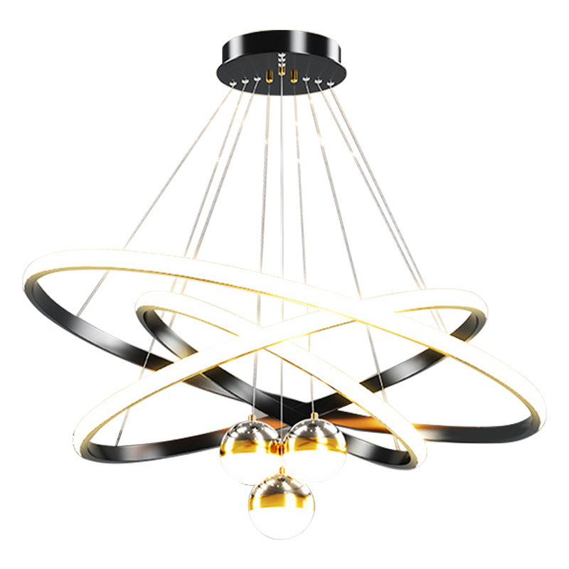 Contemporary Scandinavian Round Cross Orb Acrylic Aluminum Iron LED Chandelier For Living Room