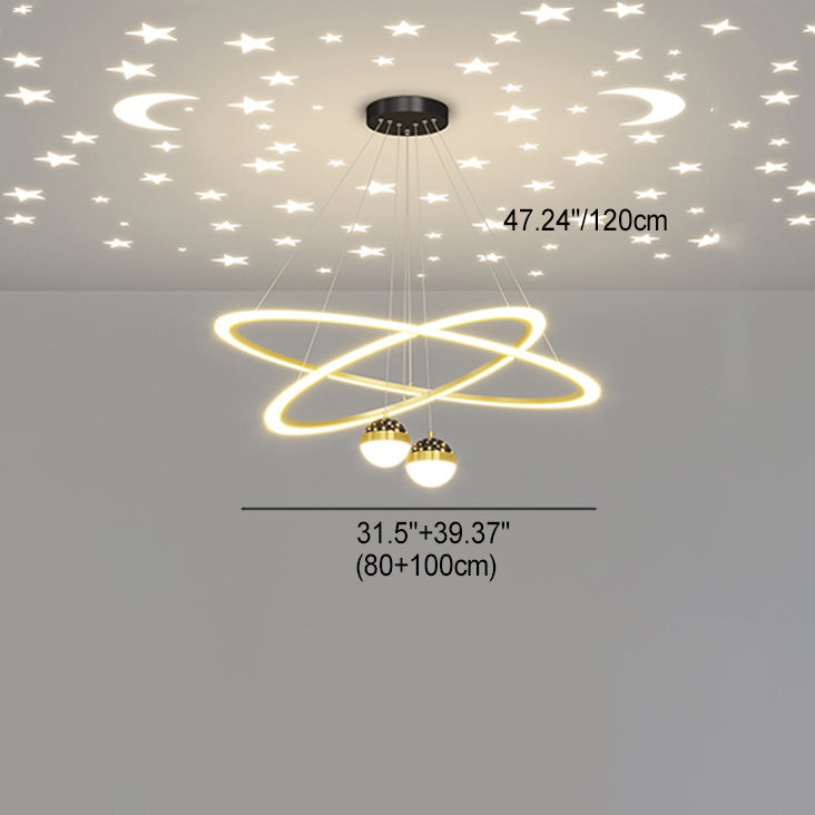 Zeitgenössischer skandinavischer runder Kreuzkugel-Acryl-Aluminium-Eisen-LED-Kronleuchter für das Wohnzimmer 