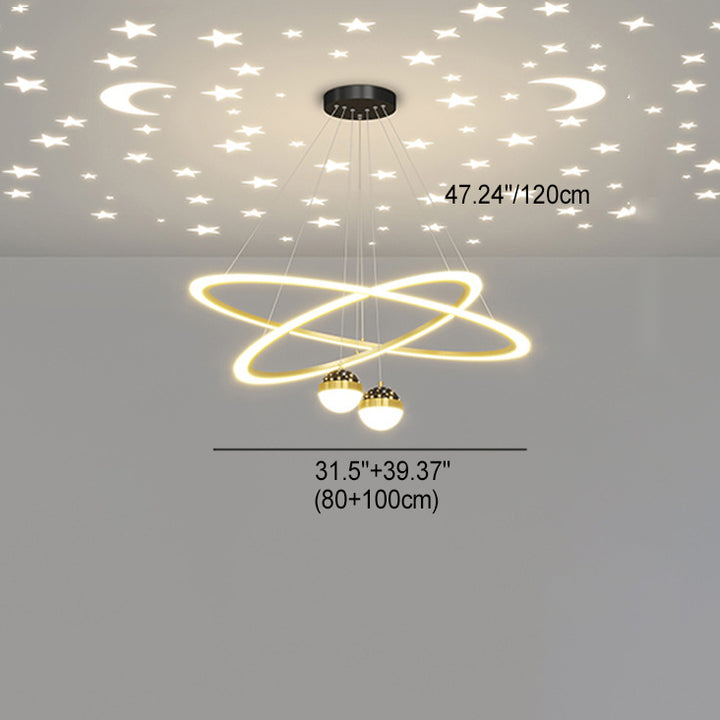 Zeitgenössischer skandinavischer runder Kreuzkugel-Acryl-Aluminium-Eisen-LED-Kronleuchter für das Wohnzimmer 