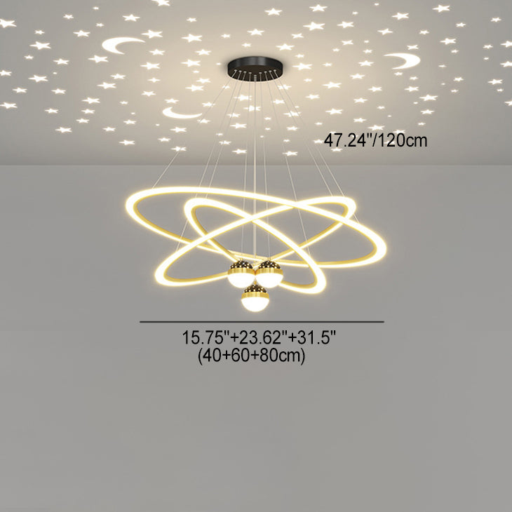 Zeitgenössischer skandinavischer runder Kreuzkugel-Acryl-Aluminium-Eisen-LED-Kronleuchter für das Wohnzimmer 