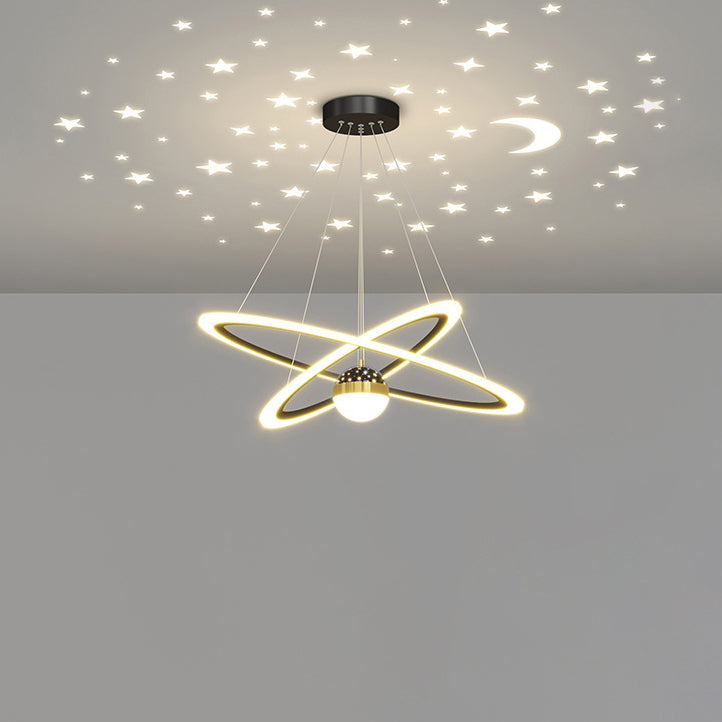 Zeitgenössischer skandinavischer runder Kreuzkugel-Acryl-Aluminium-Eisen-LED-Kronleuchter für das Wohnzimmer 