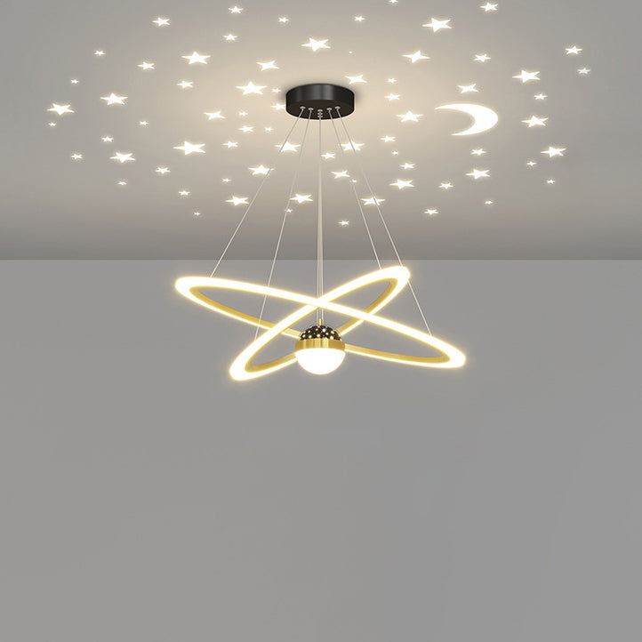 Zeitgenössischer skandinavischer runder Kreuzkugel-Acryl-Aluminium-Eisen-LED-Kronleuchter für das Wohnzimmer 