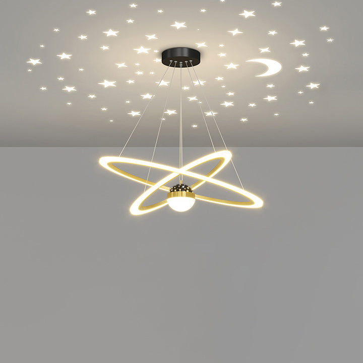 Zeitgenössischer skandinavischer runder Kreuzkugel-Acryl-Aluminium-Eisen-LED-Kronleuchter für das Wohnzimmer 