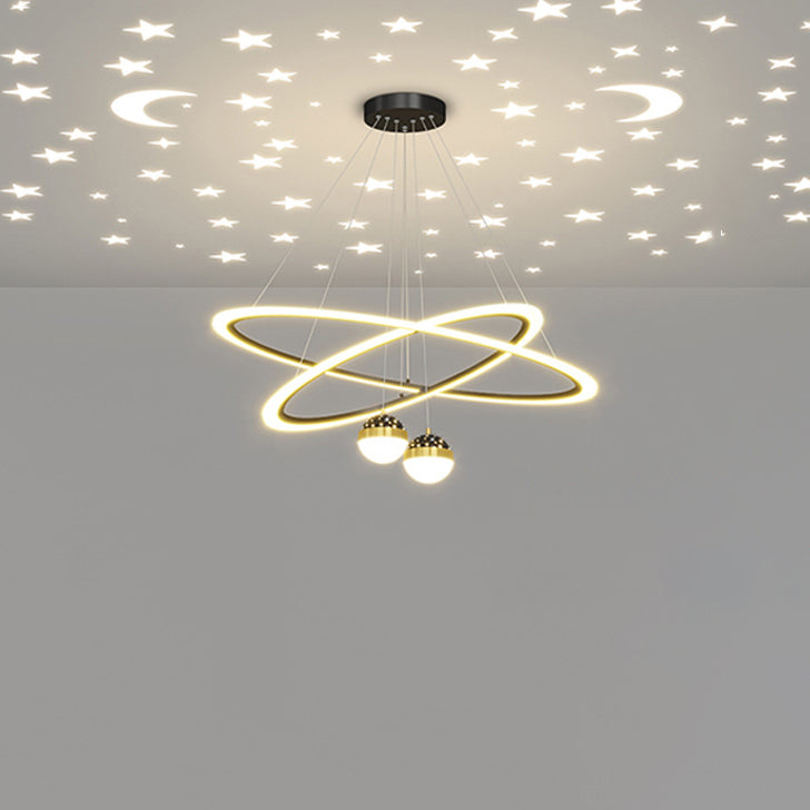Zeitgenössischer skandinavischer runder Kreuzkugel-Acryl-Aluminium-Eisen-LED-Kronleuchter für das Wohnzimmer 