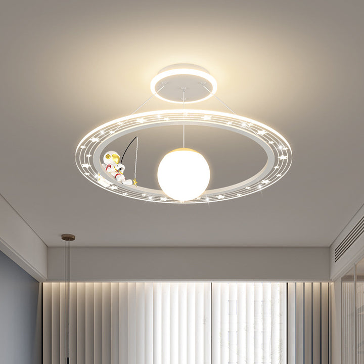 Art déco moderne pour enfants Astronaute Planète Lustre rond en acrylique et fer à LED pour salon 