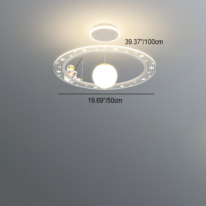 Art déco moderne pour enfants Astronaute Planète Lustre rond en acrylique et fer à LED pour salon 
