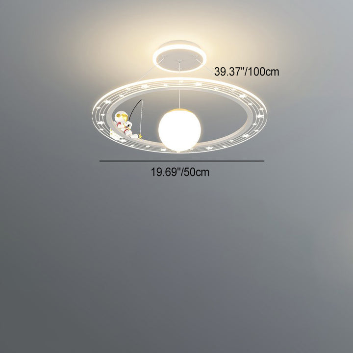 Art déco moderne pour enfants Astronaute Planète Lustre rond en acrylique et fer à LED pour salon 