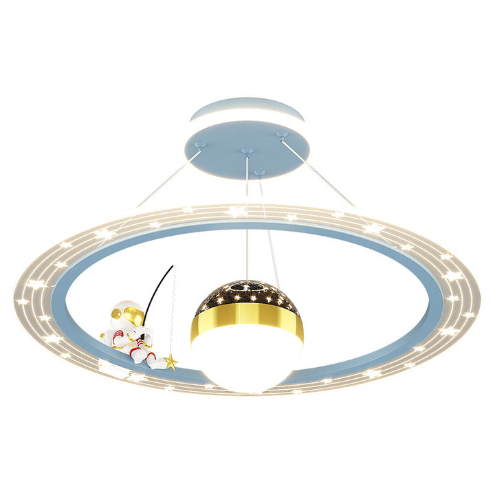 Art déco moderne pour enfants Astronaute Planète Lustre rond en acrylique et fer à LED pour salon 