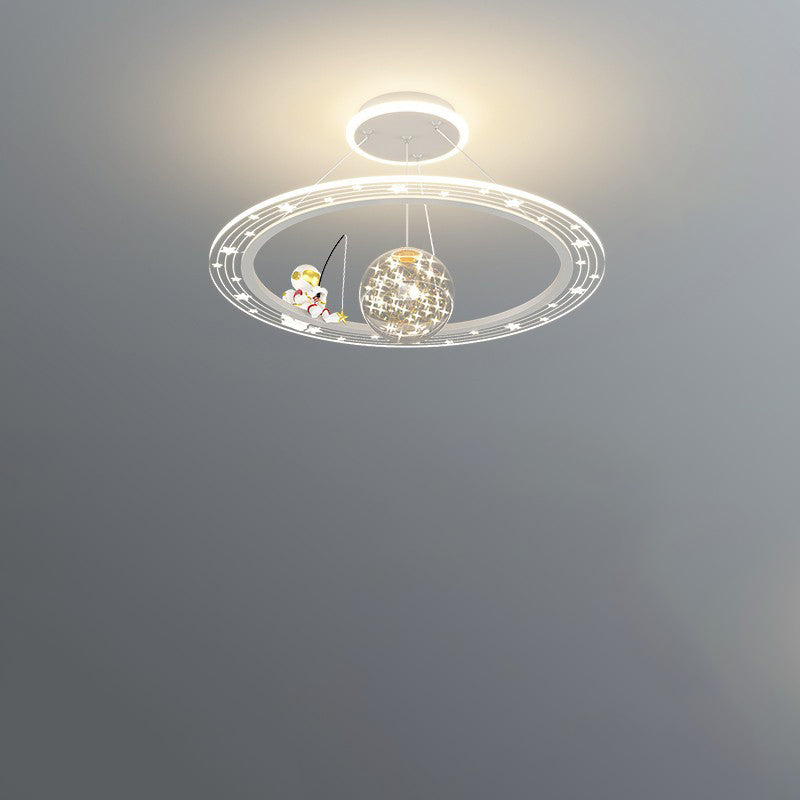 Art déco moderne pour enfants Astronaute Planète Lustre rond en acrylique et fer à LED pour salon 