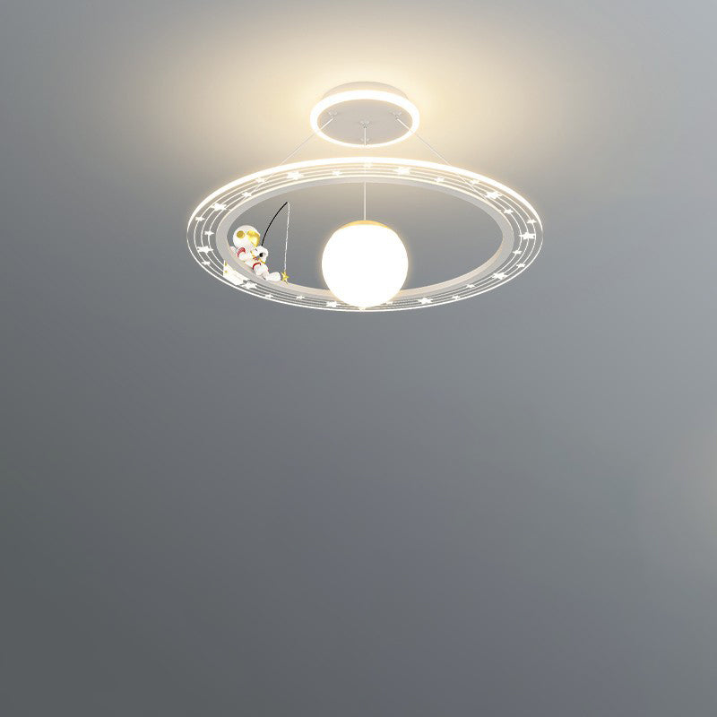 Art déco moderne pour enfants Astronaute Planète Lustre rond en acrylique et fer à LED pour salon 