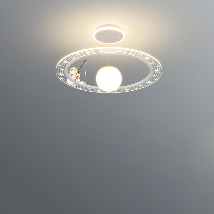 Art déco moderne pour enfants Astronaute Planète Lustre rond en acrylique et fer à LED pour salon 