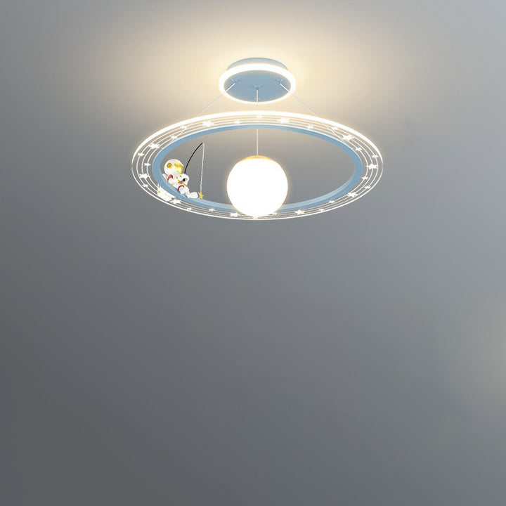 Art déco moderne pour enfants Astronaute Planète Lustre rond en acrylique et fer à LED pour salon 