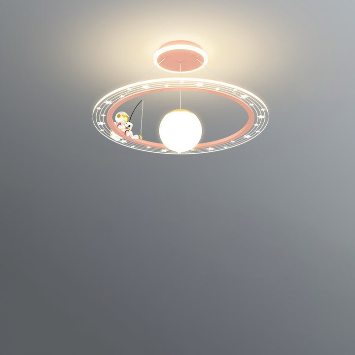 Art déco moderne pour enfants Astronaute Planète Lustre rond en acrylique et fer à LED pour salon 