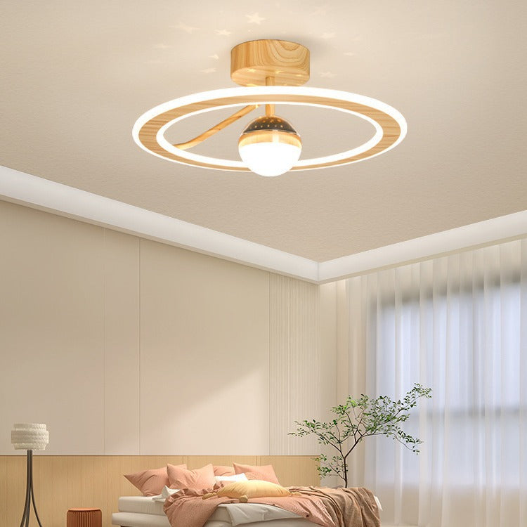 Contemporary Scandinavian Orb Round PE Iron LED Semi-Flush Mount Ceiling Light For Bedroom
