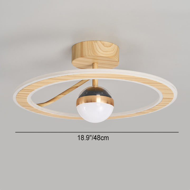 Contemporary Scandinavian Orb Round PE Iron LED Semi-Flush Mount Ceiling Light For Bedroom