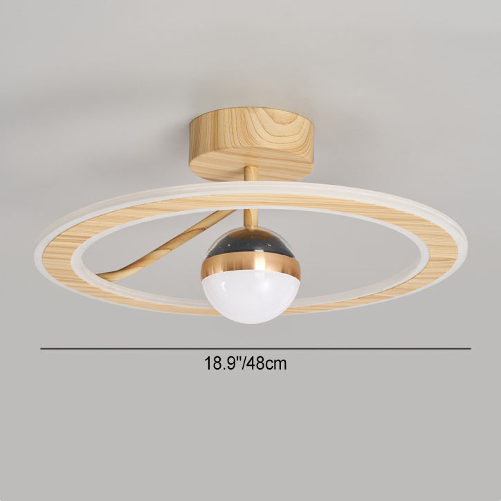Contemporary Scandinavian Orb Round PE Iron LED Semi-Flush Mount Ceiling Light For Bedroom