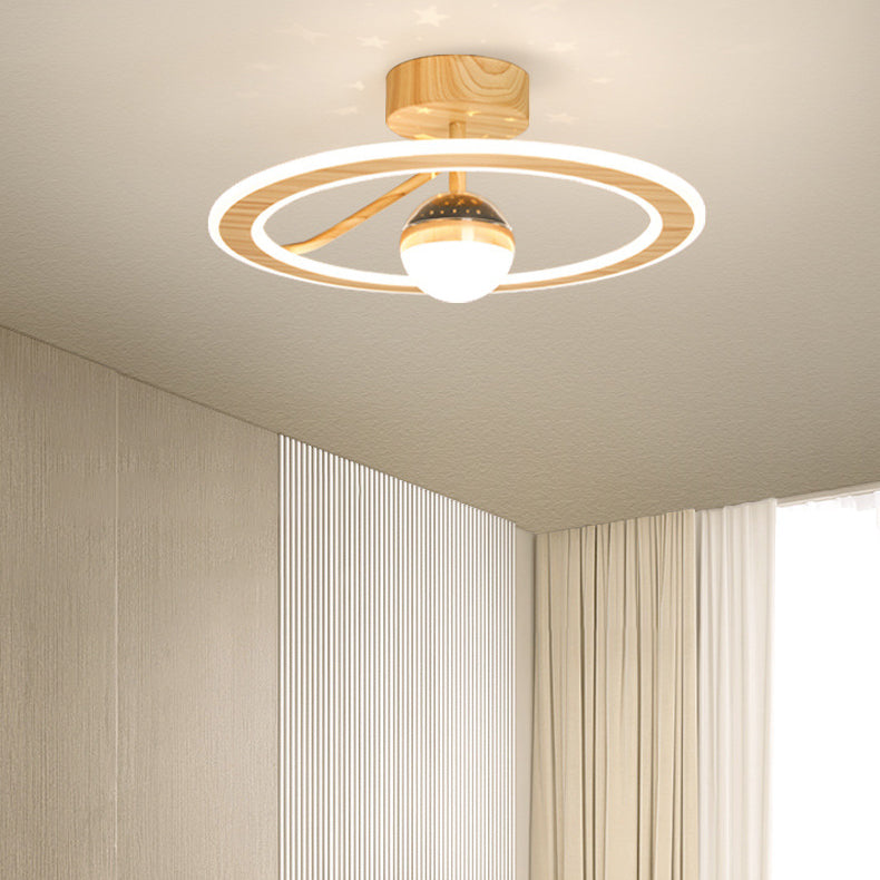 Contemporary Scandinavian Orb Round PE Iron LED Semi-Flush Mount Ceiling Light For Bedroom