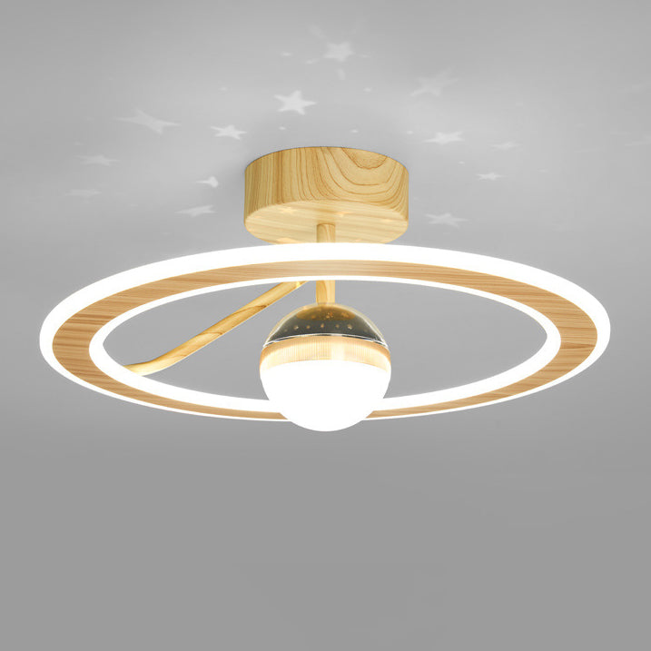 Contemporary Scandinavian Orb Round PE Iron LED Semi-Flush Mount Ceiling Light For Bedroom