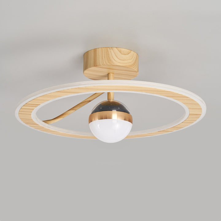 Contemporary Scandinavian Orb Round PE Iron LED Semi-Flush Mount Ceiling Light For Bedroom