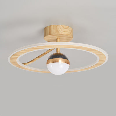 Contemporary Scandinavian Orb Round PE Iron LED Semi-Flush Mount Ceiling Light For Bedroom