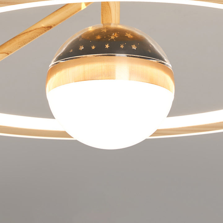 Contemporary Scandinavian Orb Round PE Iron LED Semi-Flush Mount Ceiling Light For Bedroom